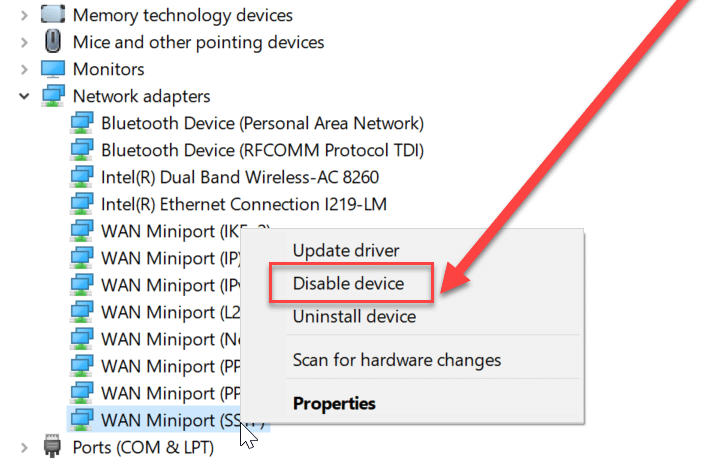 Choose any device under Network Adapter then right-click on it & select Disable