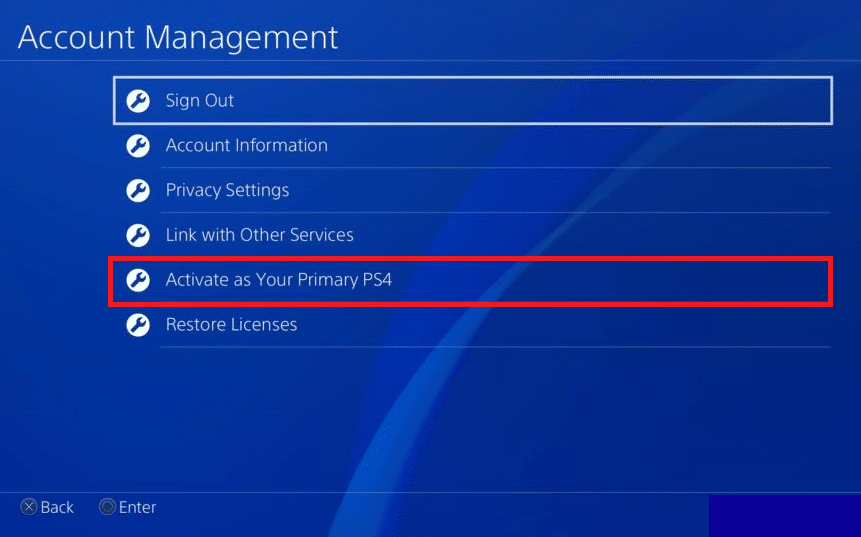 Choose the Activate as Your Primary PS4 option | 