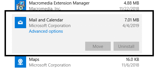 Choose the Mail and Calendar app
