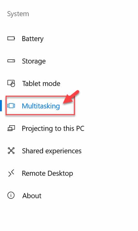 Choose the Multitasking option from the left-hand menu