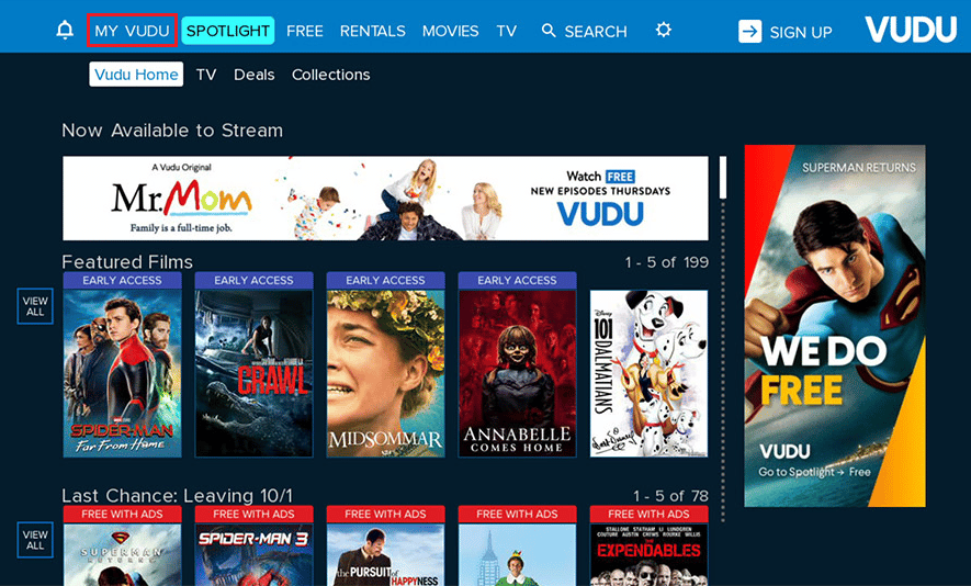 Choose the My Vudu option from the top left corner | Vudu monthly fee
