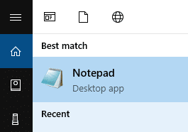 Choose the Notepad in the result bar to open it