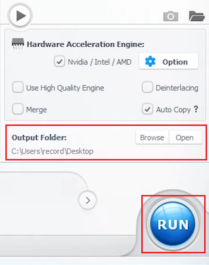 Choose the desired output directory - click on Run to save the converted HD video on your device