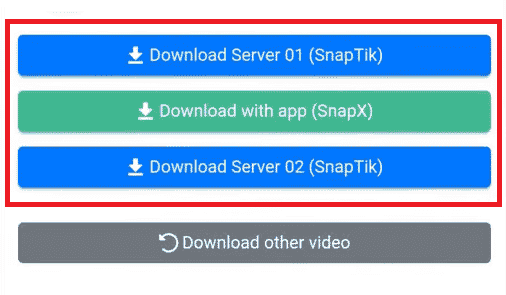 Choose the desired servers to download the video