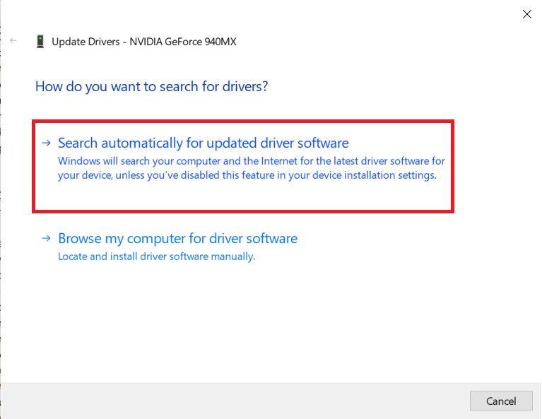 Choose the ‘Search automatically for updated driver software’ option | Fix Dragon Age Inquisition won't launch in Windows 10