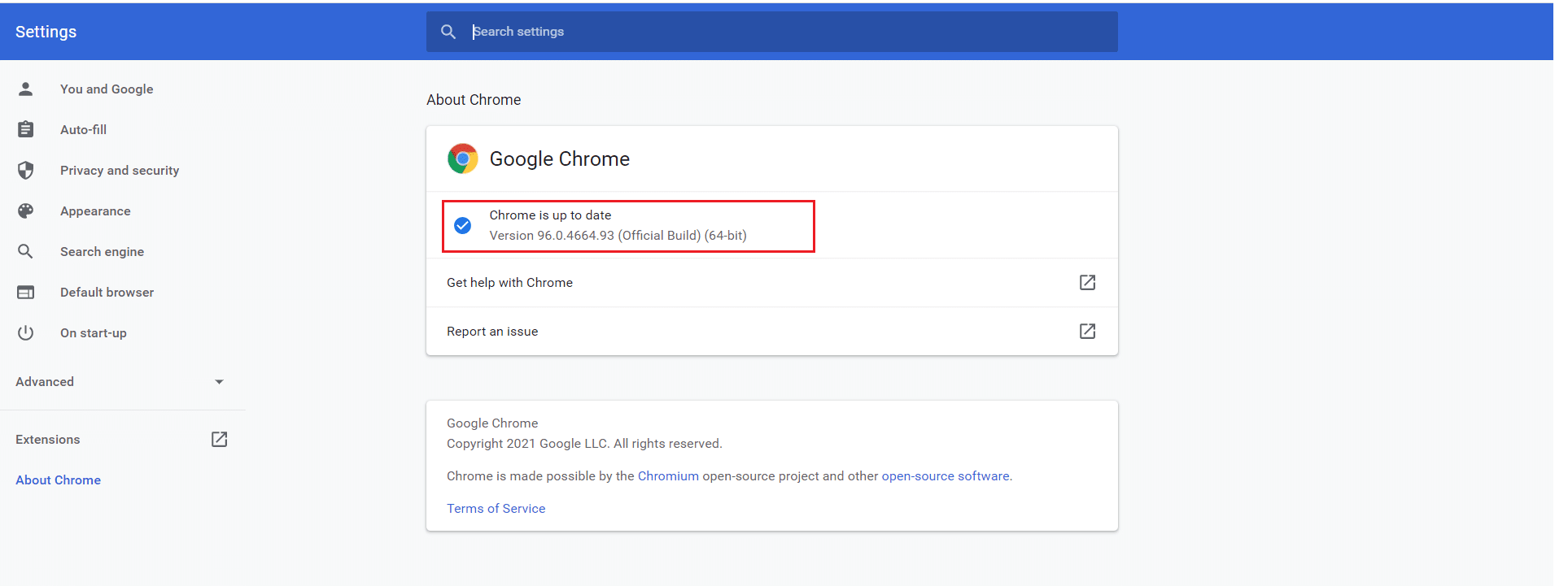 Chrome is up to date Dec 2021