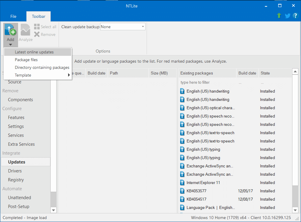 Click Add option from the top-left and select Latest Online Updates | Slipstream Windows 10 Installation