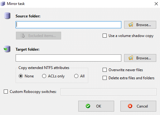 Click Browse button available in front of Source folder and Target folder