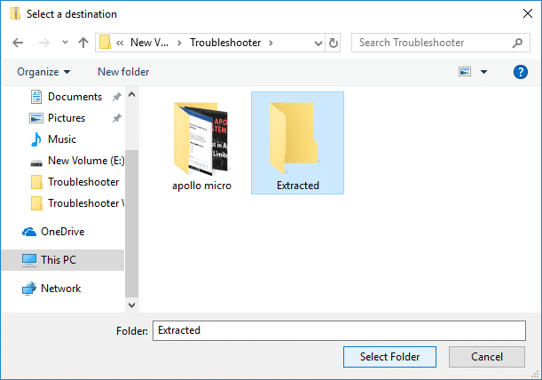 Click Browse & navigate where you want to extract the zip files & select Open