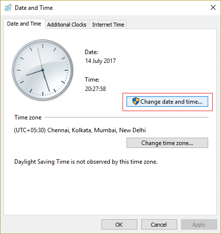 Click Change date and time