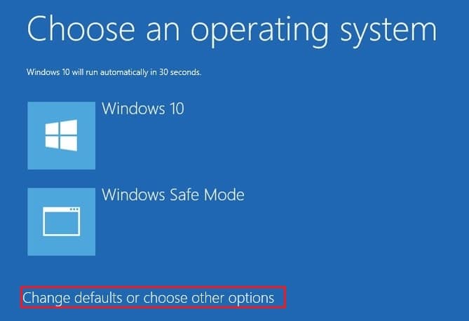 Click Change defaults or choose other options on boot menu