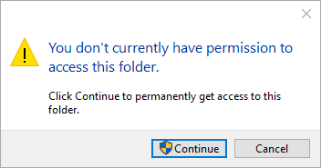 Click Continue to get administrator access to the folder
