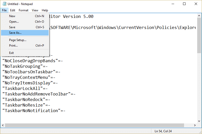 Click File then select Save as in Notepad