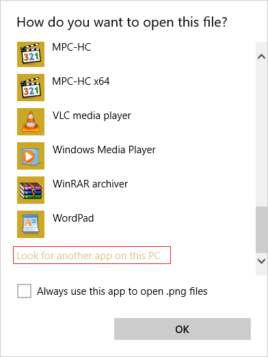 Click More apps then click Look for another app on this PC