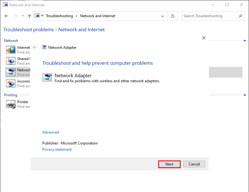 Click Next from the bottom of the screen | Fix Media Disconnected Error Message on Windows 10