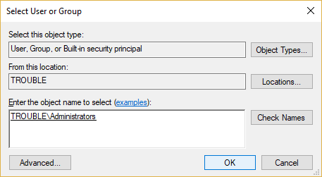 Click OK to add your administrator account to Owner Group