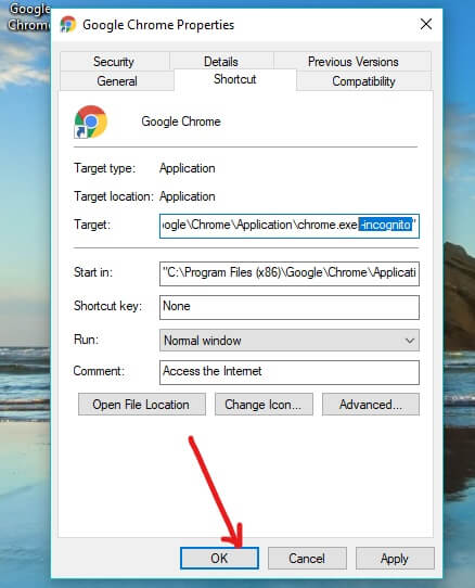 Click Ok to save your changes | Always Start Web Browser in Private Browsing by Default