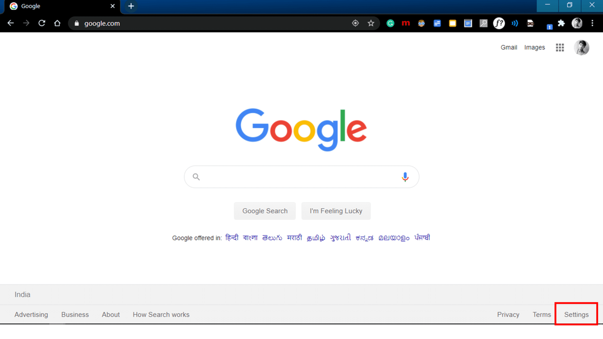 Click On Setting, bottom-right part of Google search