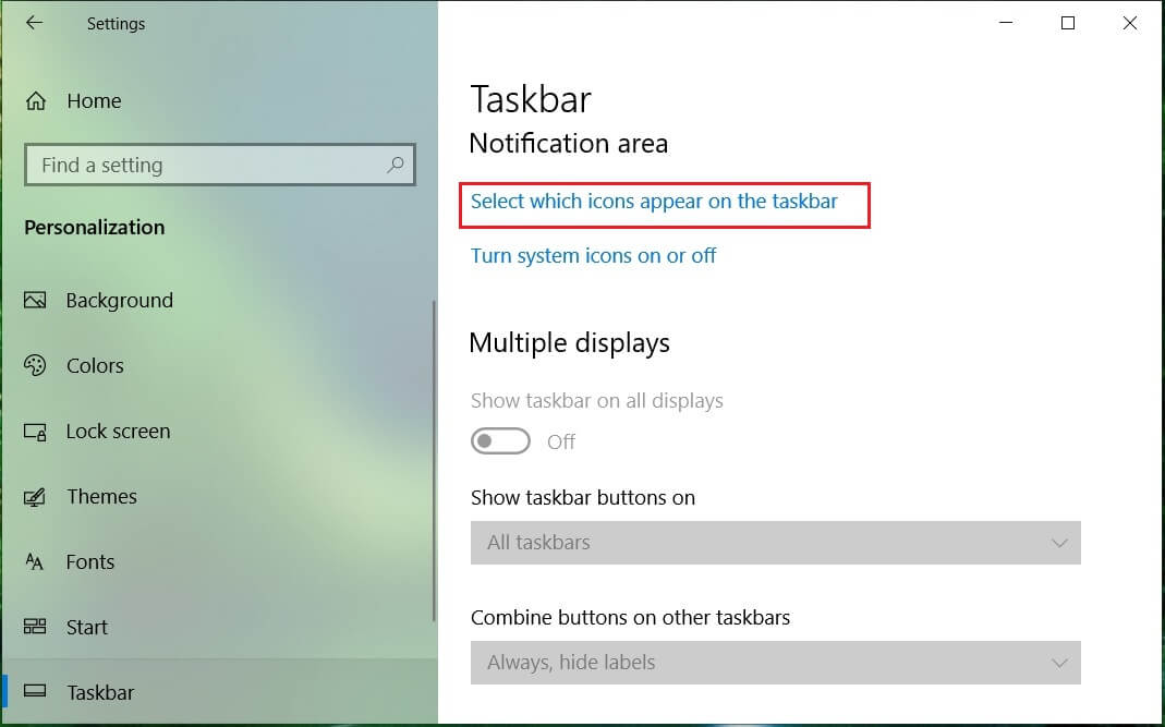 Click Select which icons appear on the taskbar