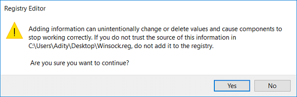 Click Yes to continue and then reboot your PC