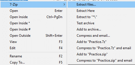 Click on 7-zip and Extract files to extract at a specific folder | Open TAR Files (.tar.gz) on Windows 10