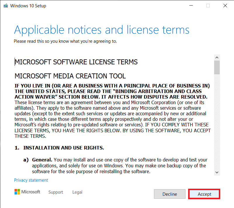 Click on Accept to continue | Create Windows 10 Installation Media with Media Creation Tool