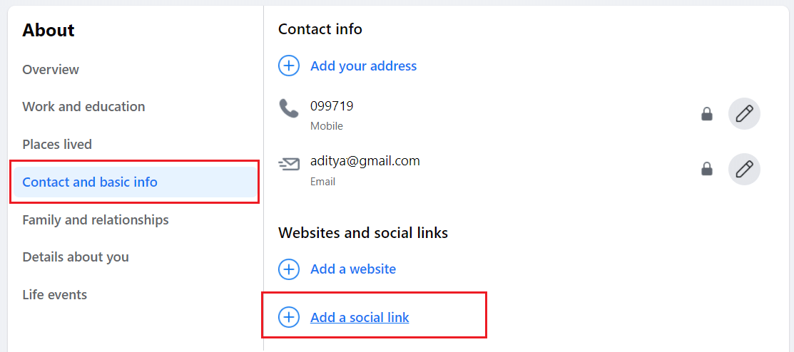 Click on Add a social link