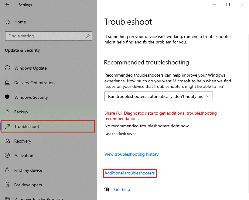 Click on Additional troubleshooters in the right pane