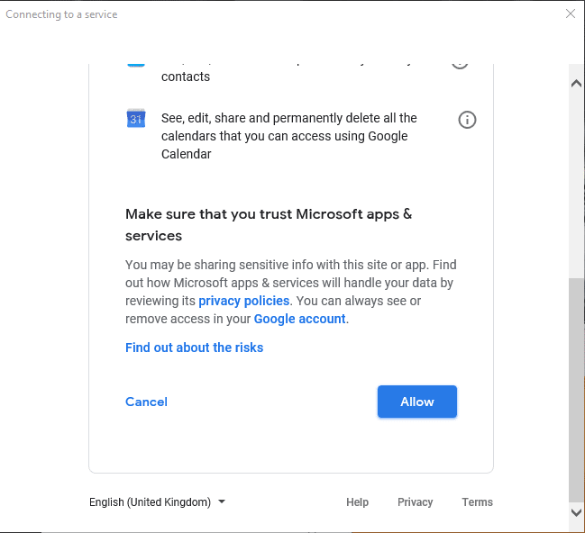 Click on Allow to approve to allow Cortana to access your Gmail Account