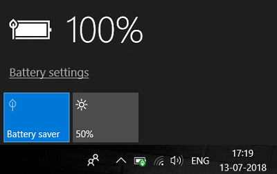 Click on Battery Icon then click on Battery Saver to enable it | How to Enable or Disable Battery Saver In Windows 10