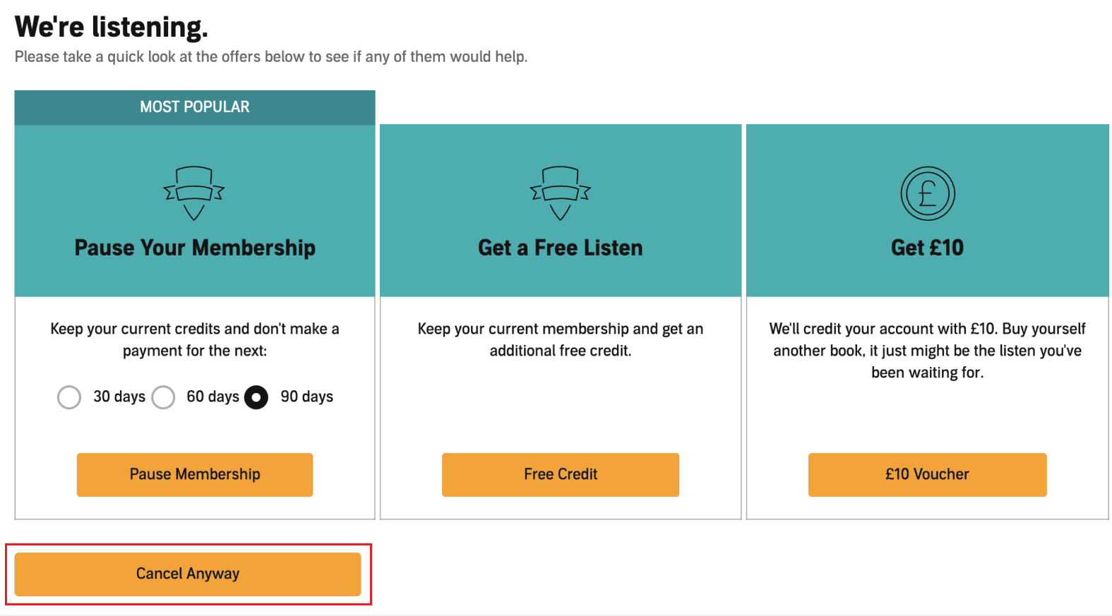 Click on Cancel Anyway to confirm the cancellation of your subscription | How to Pause Audible Membership