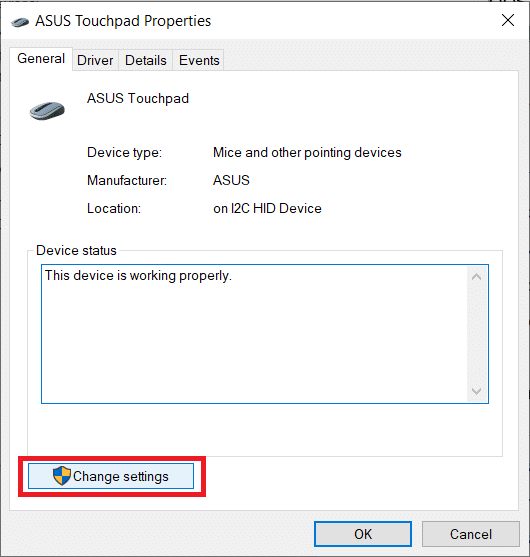 Click on Change Settings under the general tab