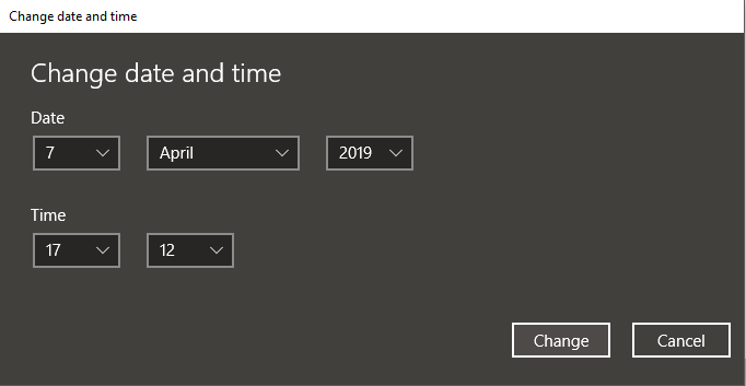 Click on Change button and set the date and time manually