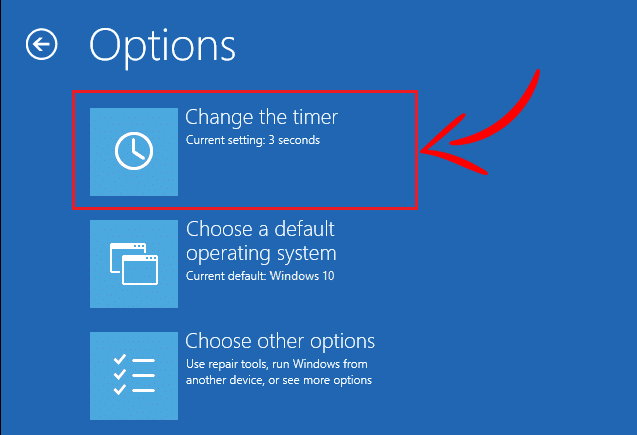 Click on Change the timer under Options window