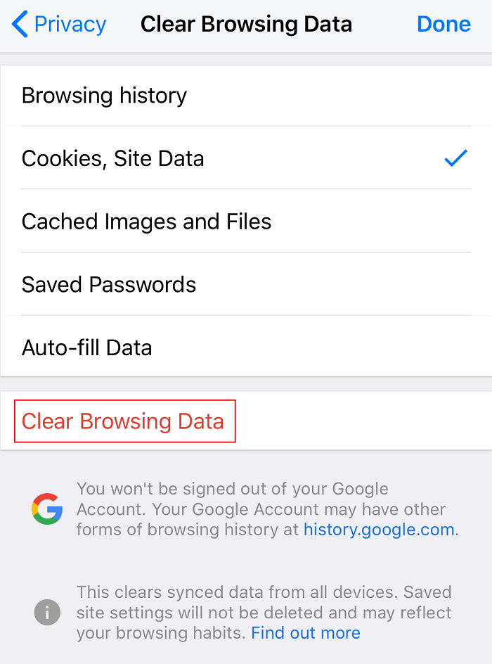 Click on Clear Browsing Data under Chrome