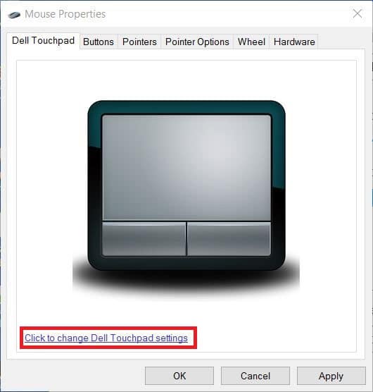 Click on Click to change Dell Touchpad settings