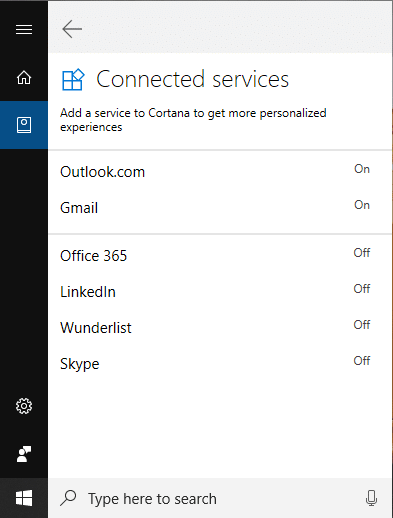 Click on Connected Services under Connections and then click on Gmail