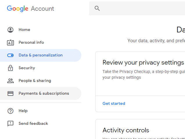 Click on Data and rationalization section under your account