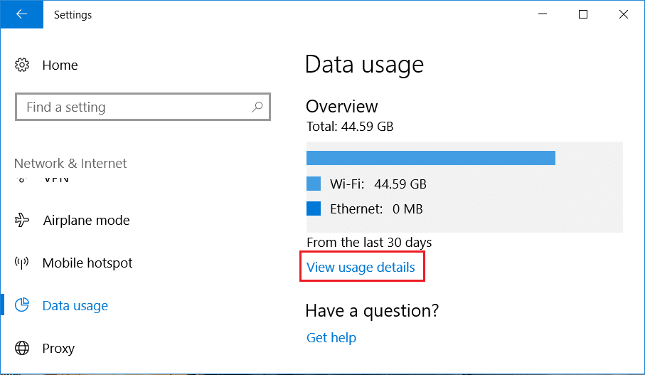 Click on Data usage and then click on View usage details