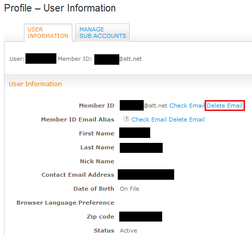 Click on Delete Email next to Member ID