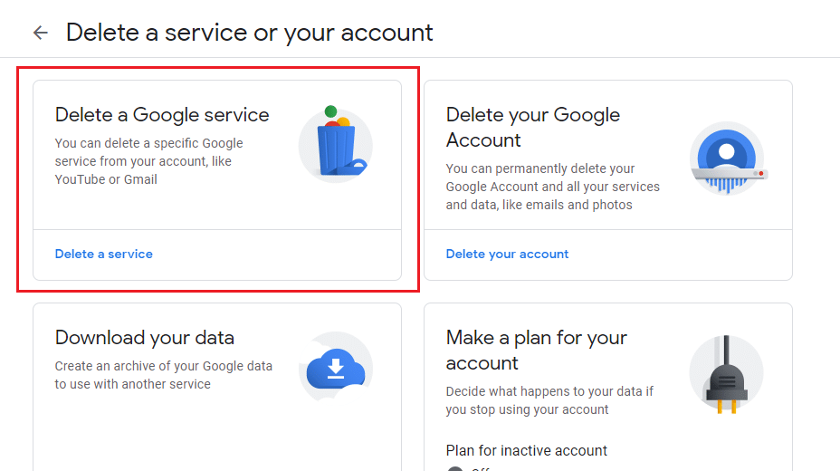 Click on Delete a Google service