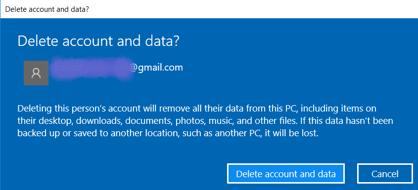 Click on Delete account and data | 