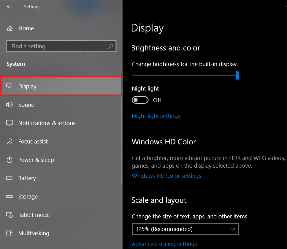 Click on Display to access Display settings