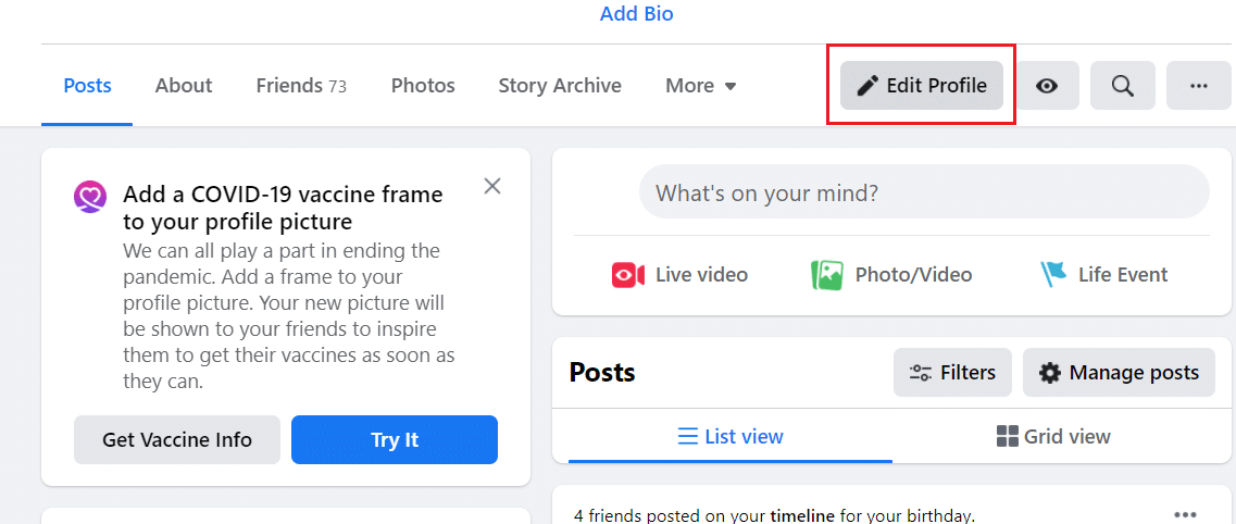Click on Edit Profile option