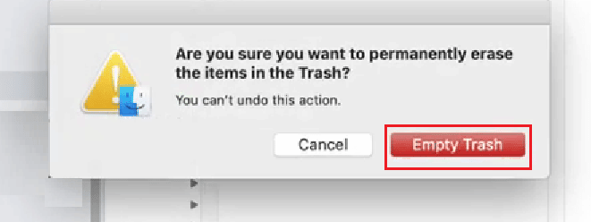 Click on Empty Trash from the popup menu to delete the Dropbox cache permanently from your Mac device