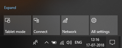 Click on Expand to see more settings in the Action Center | Enable or Disable Bluetooth in Windows 10