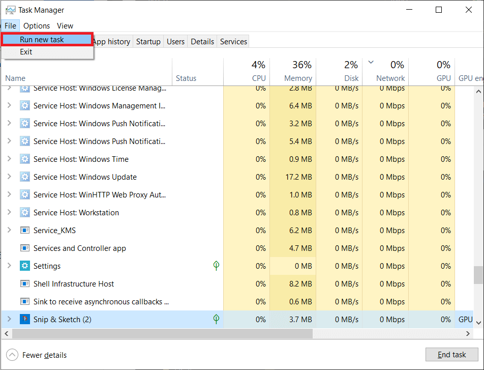 Click on File at the top and select Run New Task