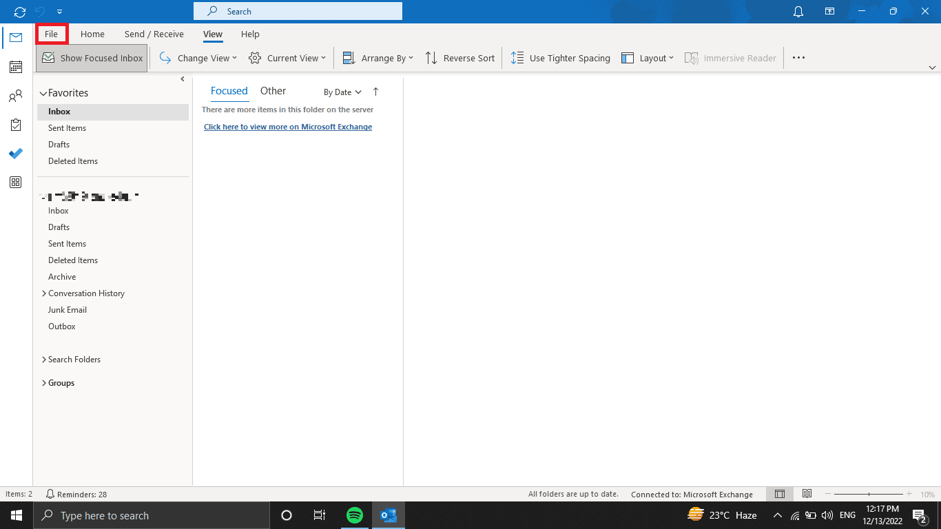 Cliquez sur Fichier désactiver la réponse à tous Outlook 365