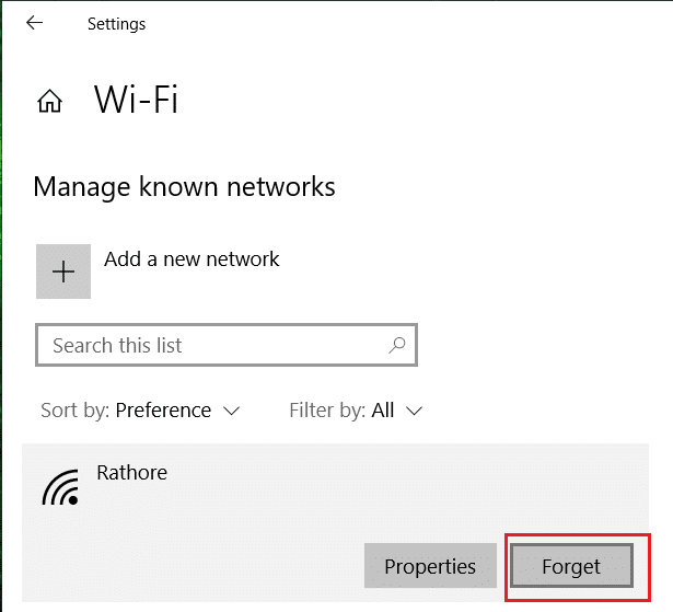 Click on Forget. Fix Incorrect PSK Provided for Network SSID on Windows 10