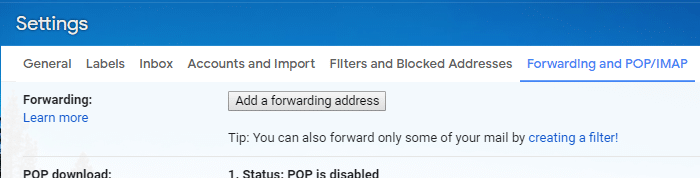 Click on Forwarding and POP/IMAP tab